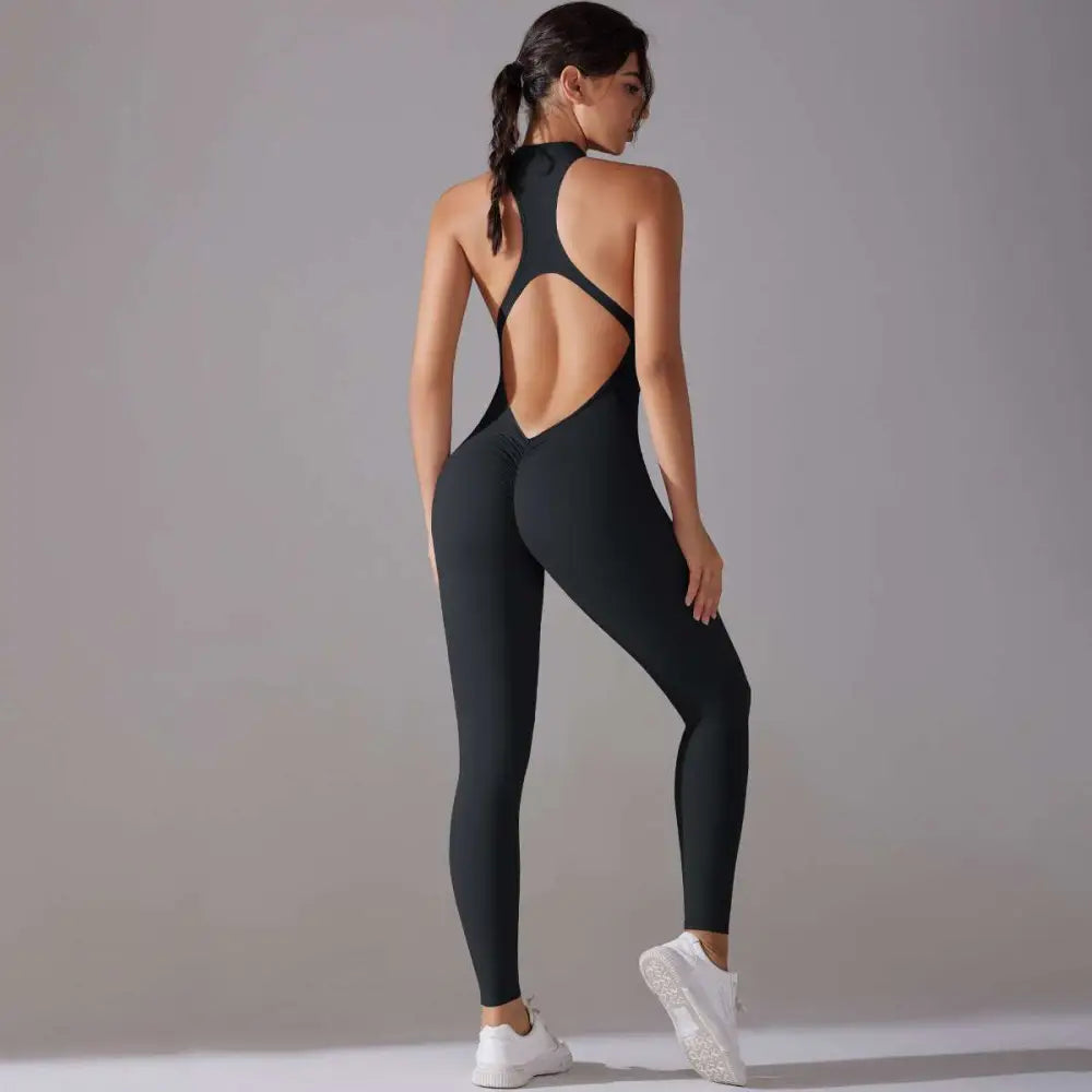 Light Blue Long Pants Jumpsuit Yoga Fitness Slim Bodysuit
